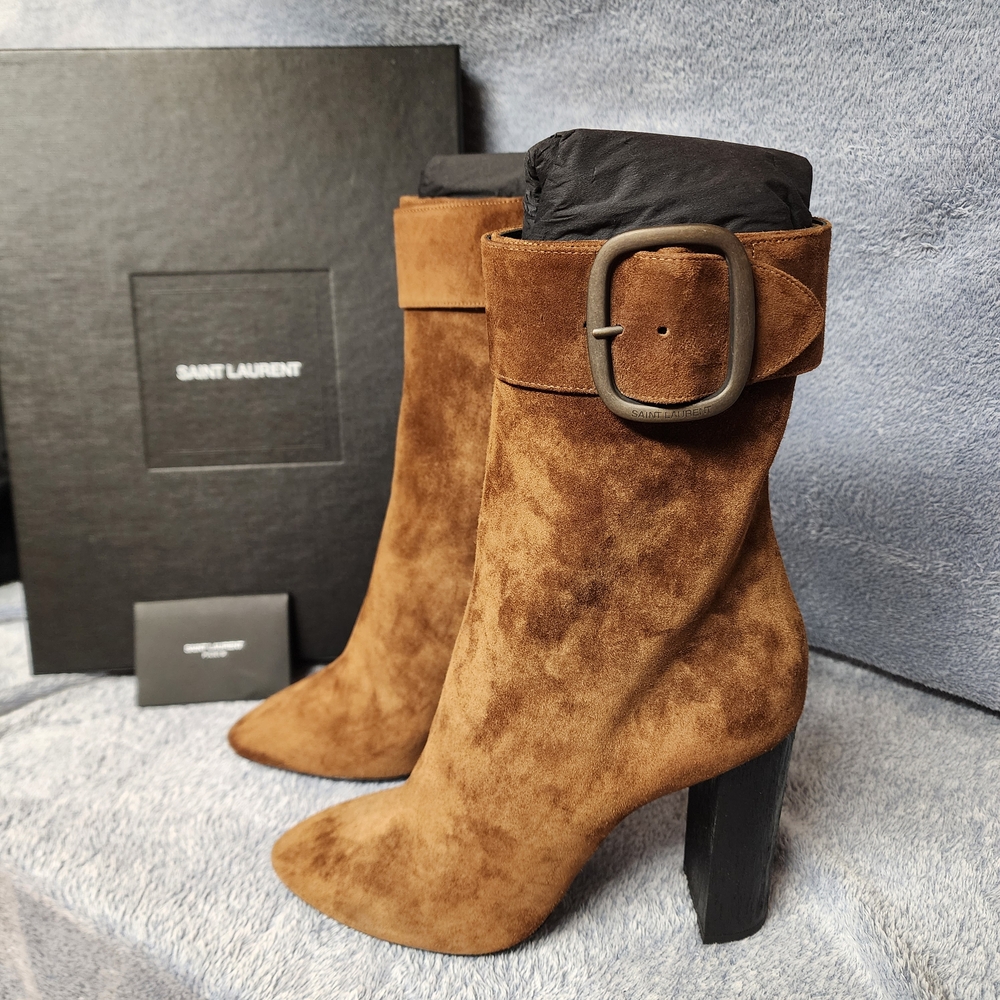 Saint Laurent Tan Suede Heeled Boots